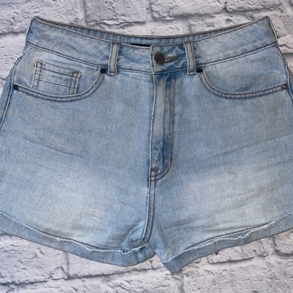 Kendall & Kylie Light Acid Wash Denim High Waist Distressed Cuffed Jean Shorts